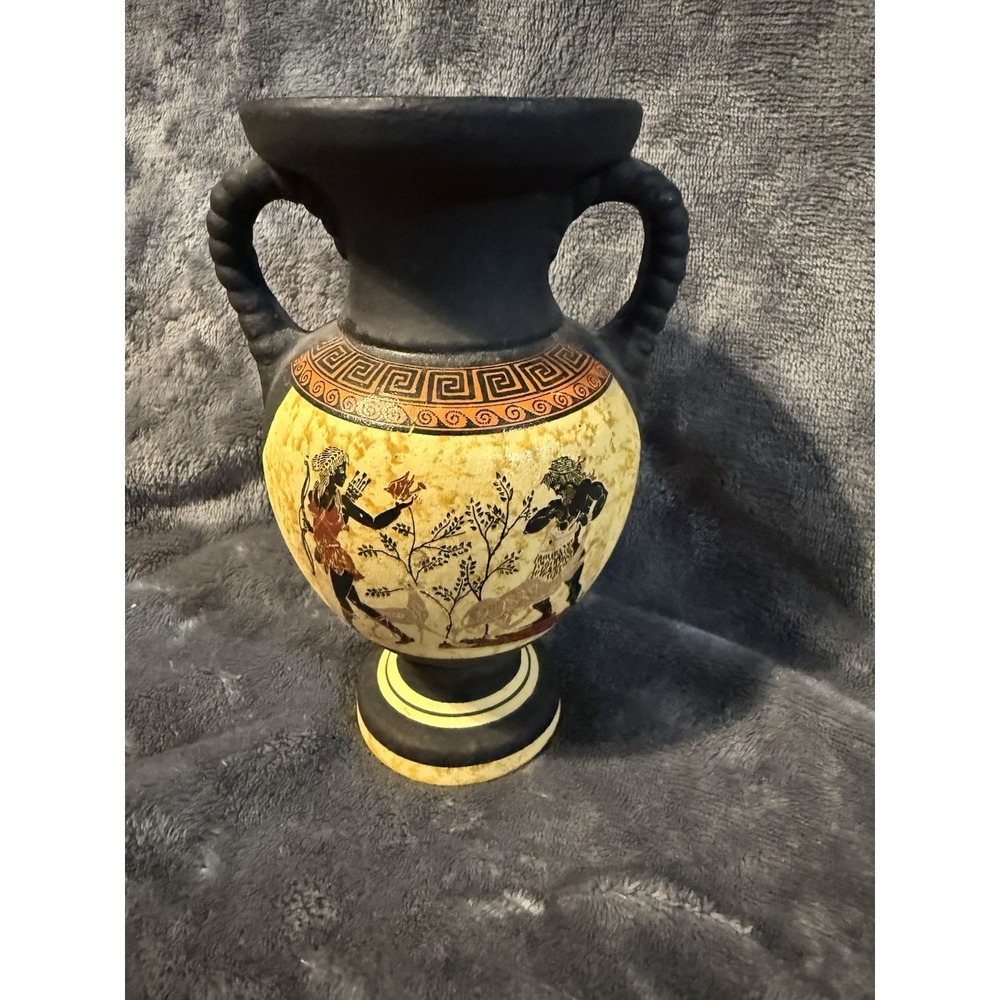 Vintage Vase Handmade In Greece Greek Pottery Ceramic w/Handles